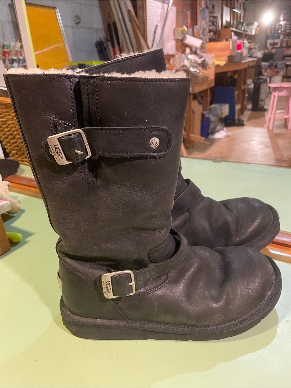 UGG Kids Black Shearling-Trim Buckle Boots